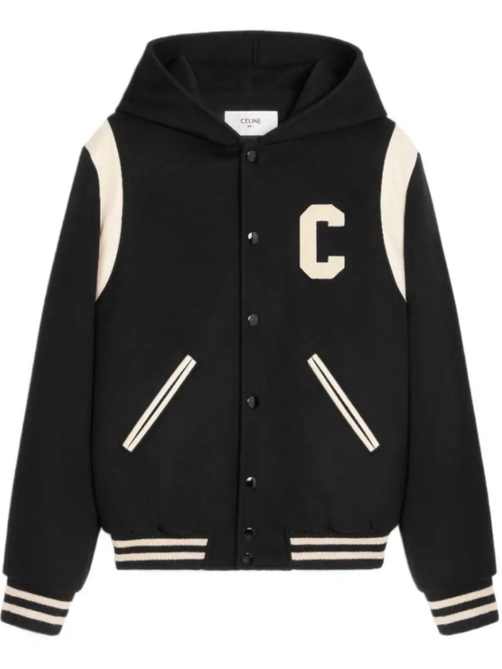 CELINE Men’s Hooded Teddy Varsity Black Cashmere Jacket